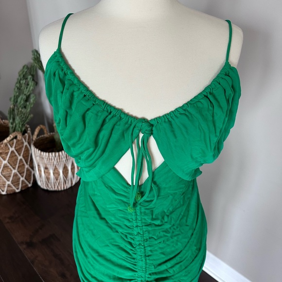 FARM RIO Embellished Cutout Ruched Sleeveless Midi Dress Green Large NWTs - Picture 5 of 15